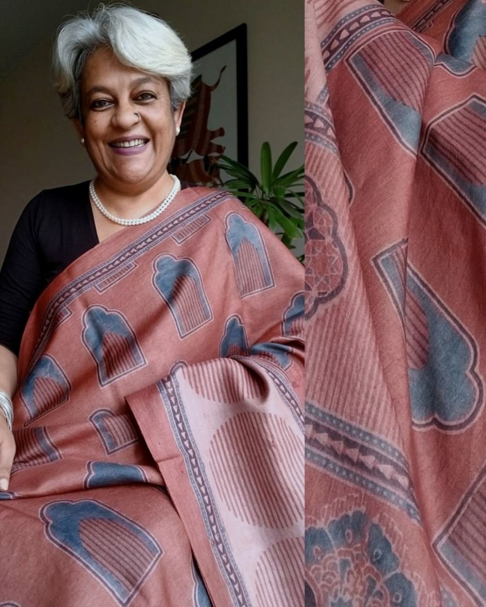 Ajrakh Tussar Silk Saree – (ATSS0019)