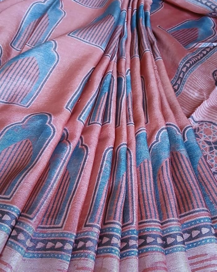 Ajrakh Tussar Silk Saree – (ATSS0019) - Image 8