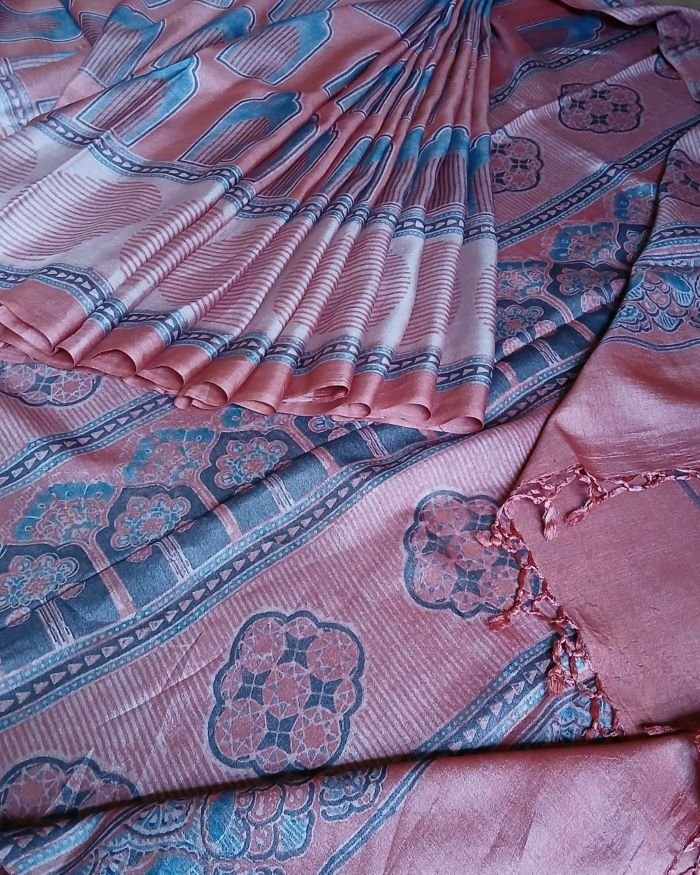 Ajrakh Tussar Silk Saree – (ATSS0019) - Image 7