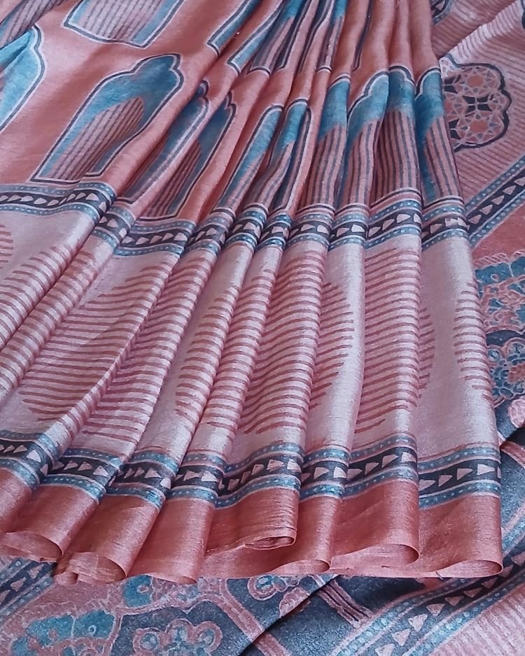 Ajrakh Tussar Silk Saree – (ATSS0019) - Image 9
