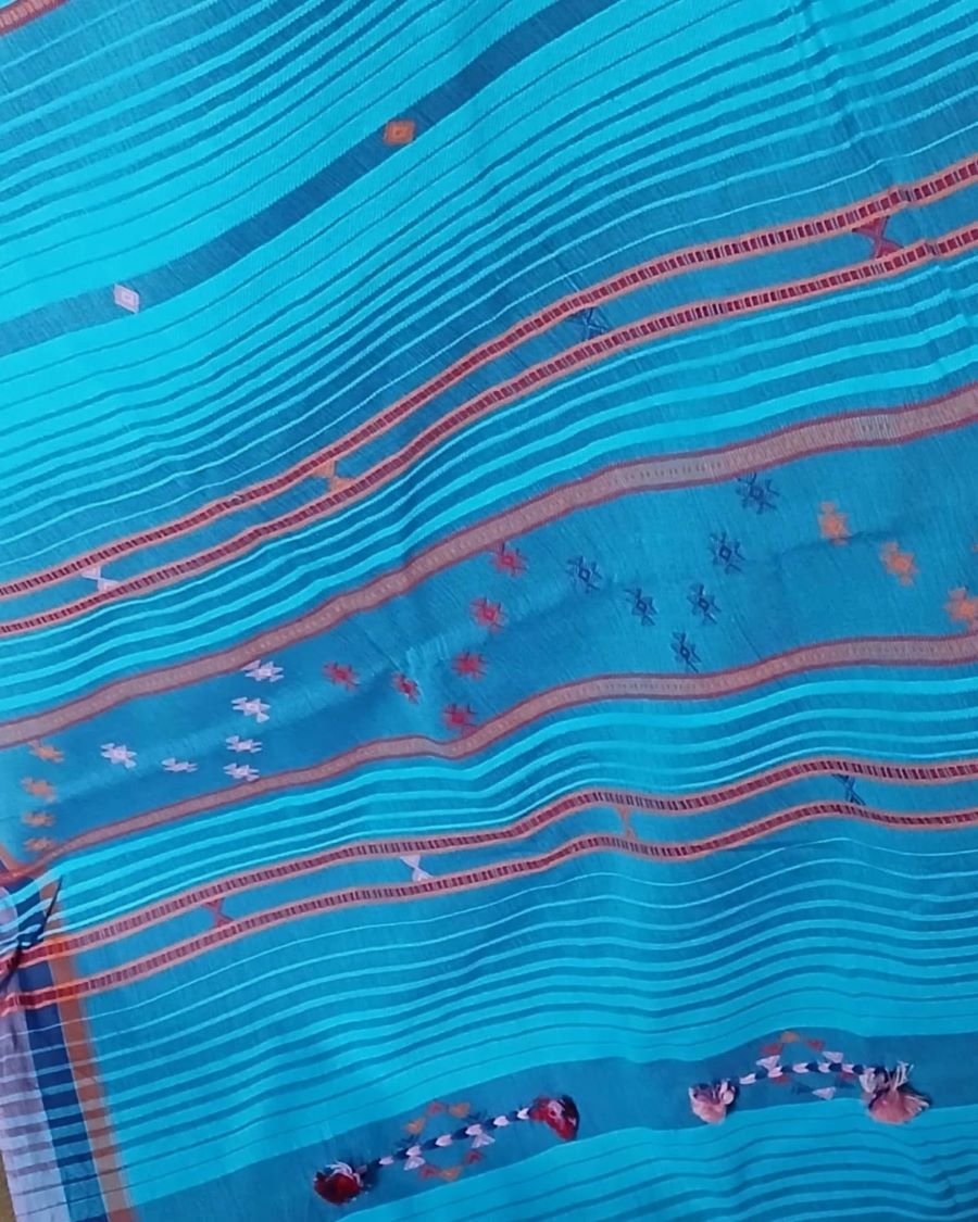 Two-tone dark turquoise Bhujodi saree – (BHUJ0059) - Image 7