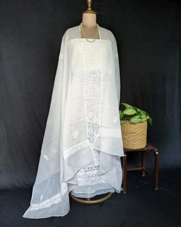 Chikankari Kurta and Dupatta Set Fabric in Kota Doria – (CKDF0005) - Image 2