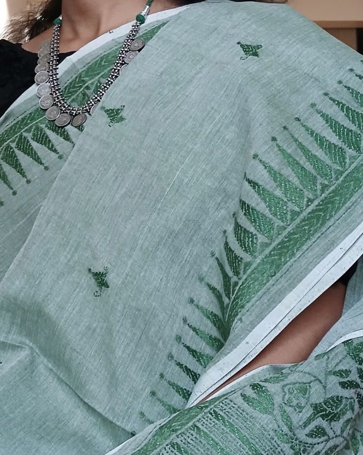 Cotton Kantha Saree from Santiniketan – (KNCS1013) - Image 2