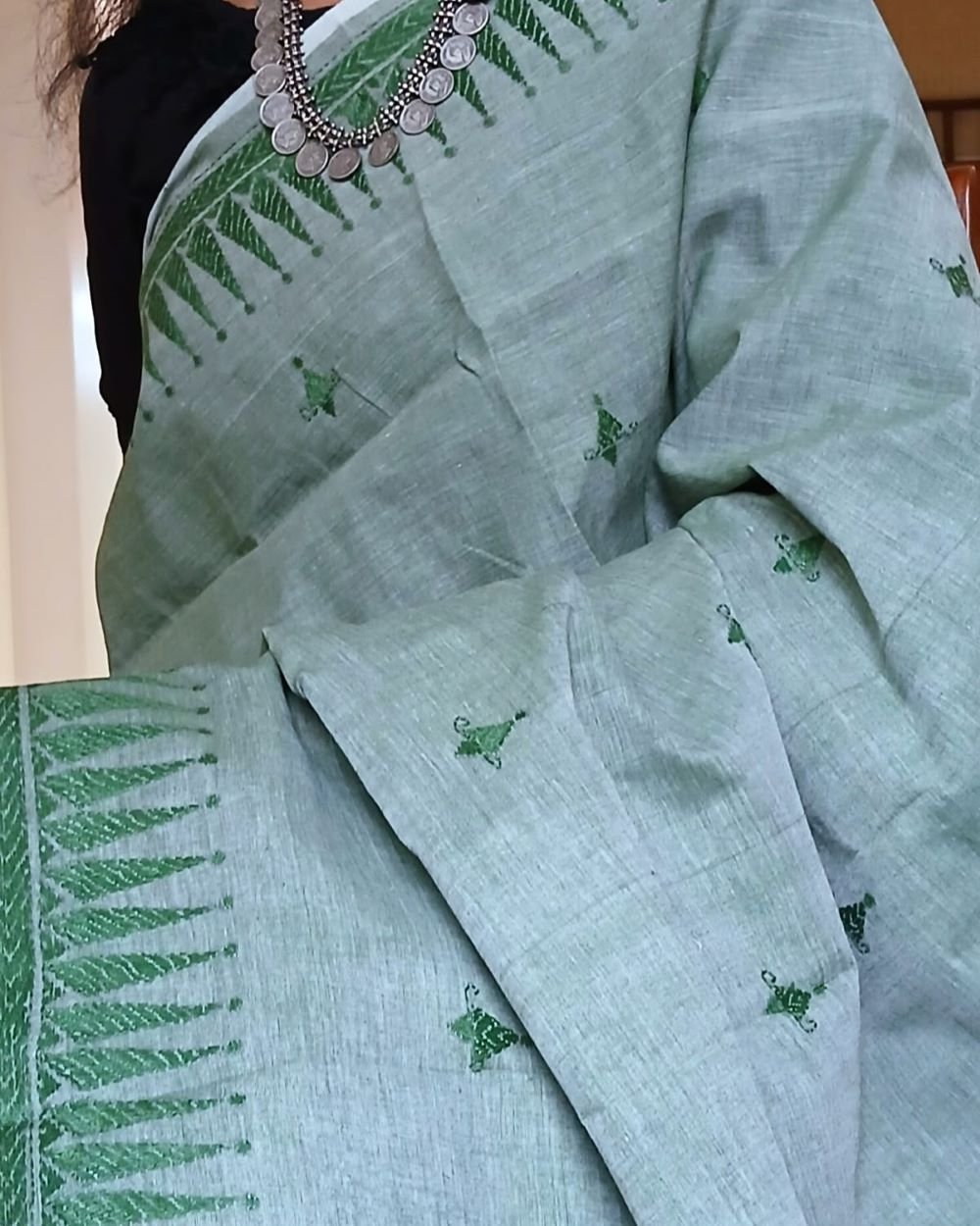 Cotton Kantha Saree from Santiniketan – (KNCS1013) - Image 4
