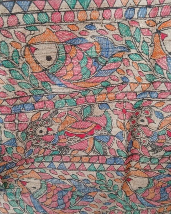 Tussar and Tussar-Ghicha Silk Dupatta with handpainted Madhubani art – (MCDM004) - Image 4