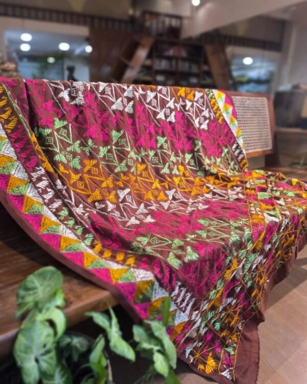 Phulkari Hand-embroidered Decorative Bedcover for single beds or divans - (PHDB001)