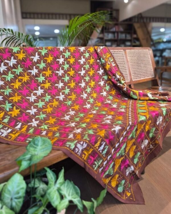 Phulkari Hand-embroidered Decorative Bedcover for single beds or divans - (PHDB002)