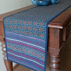 Embroidered Ajrakh Table Runner in Natural Dyes - (EATR0002)