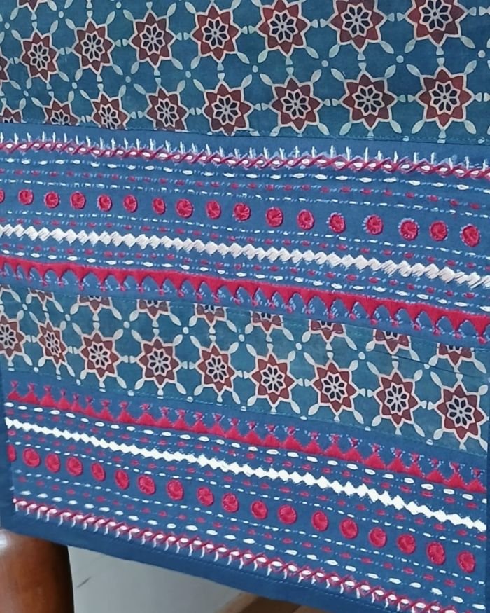 Embroidered Ajrakh Table Runner in Natural Dyes - (EATR0002) - Image 2