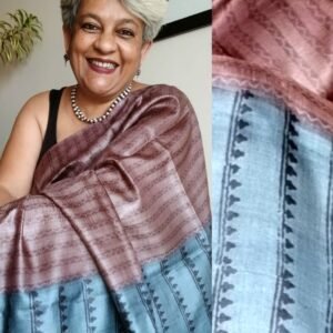 Pure tussar silk saree with Bengal Hand Blockprint, from Icchapur - (PTSS0001)