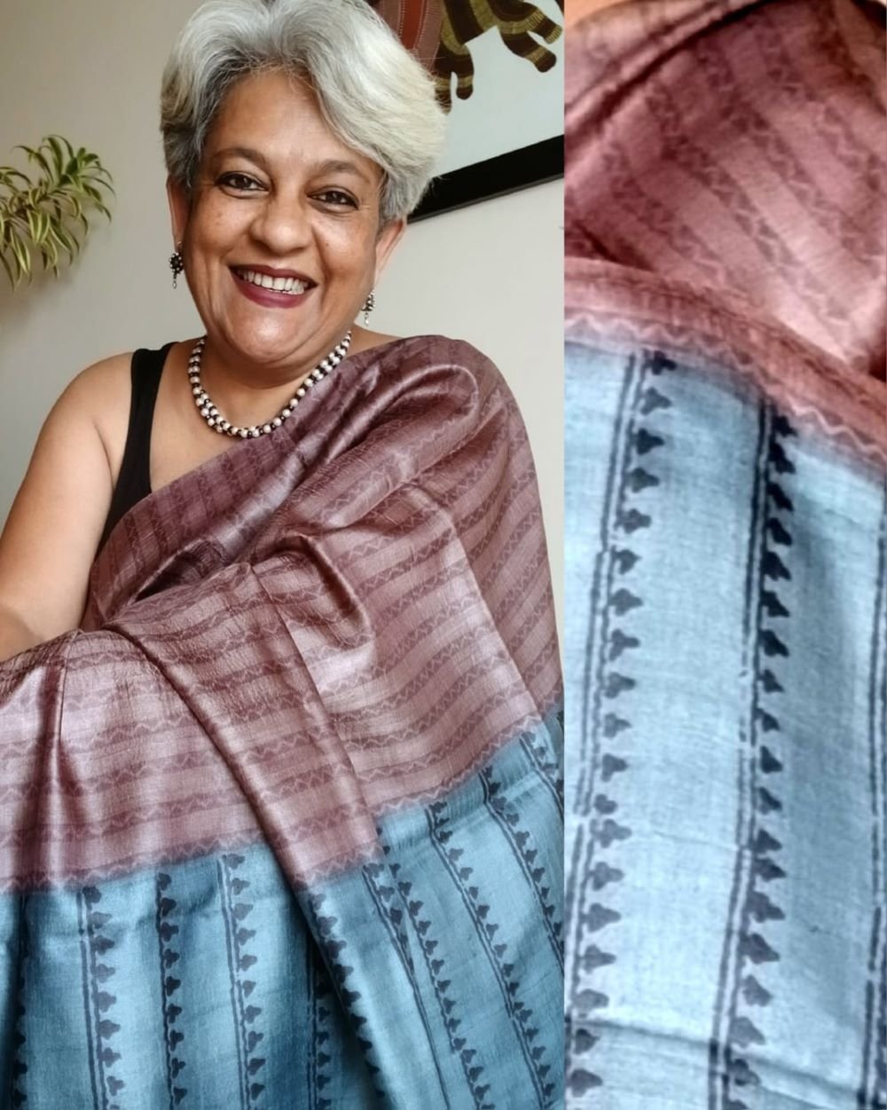 Pure tussar silk saree with Bengal Hand Blockprint, from Icchapur - (PTSS0001)