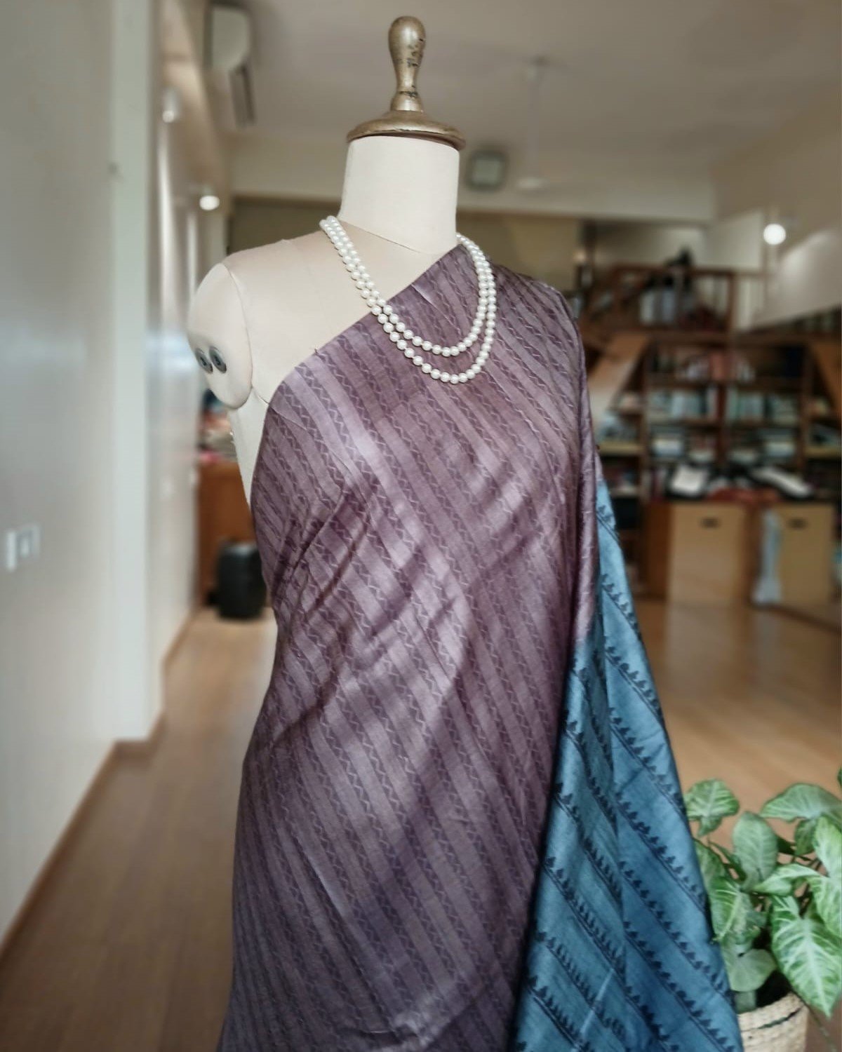 Pure tussar silk saree with Bengal Hand Blockprint, from Icchapur - (PTSS0001) - Image 3