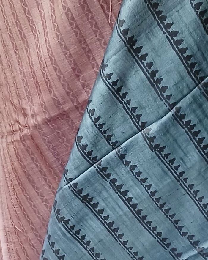 Pure tussar silk saree with Bengal Hand Blockprint, from Icchapur - (PTSS0001) - Image 10