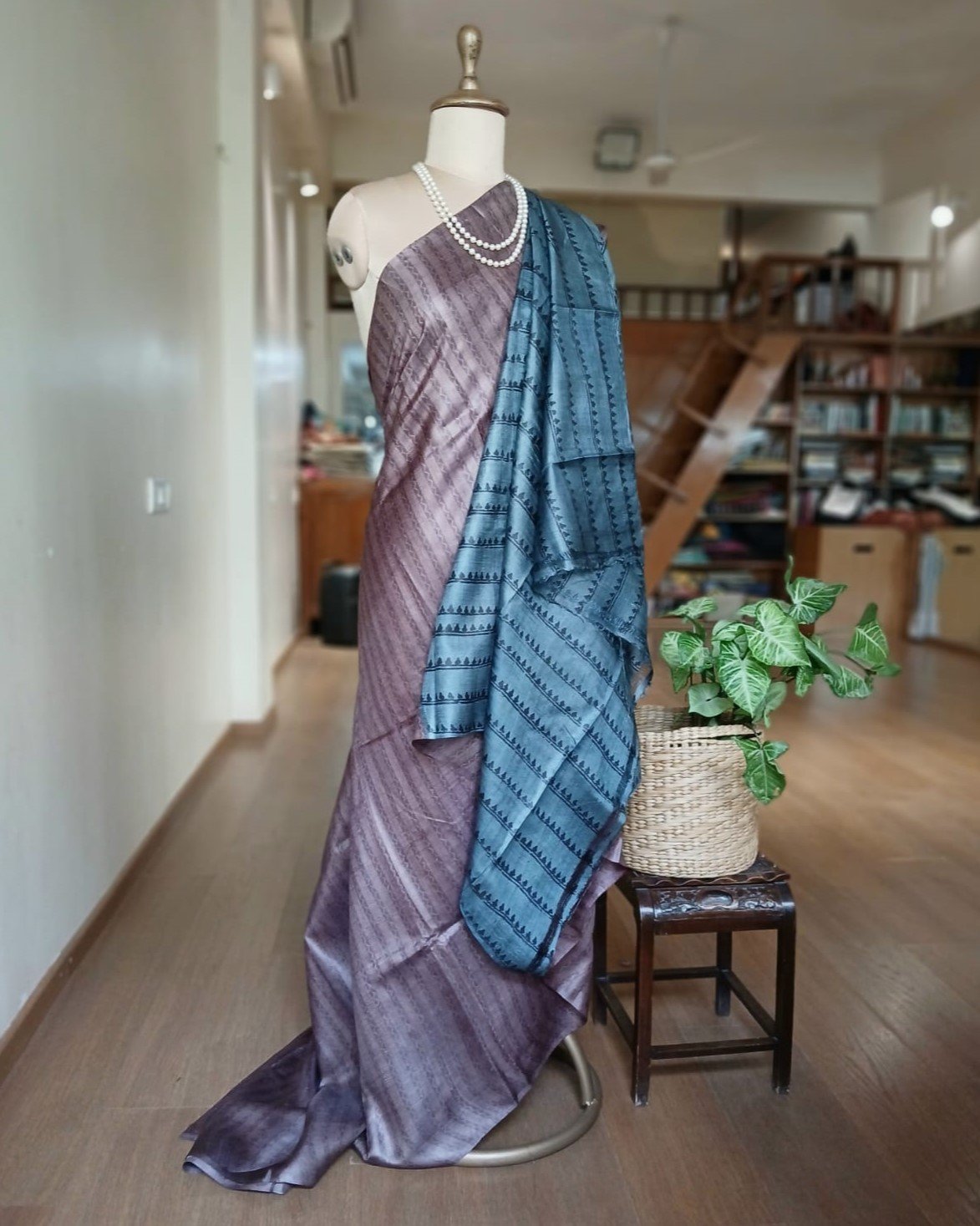 Pure tussar silk saree with Bengal Hand Blockprint, from Icchapur - (PTSS0001) - Image 5