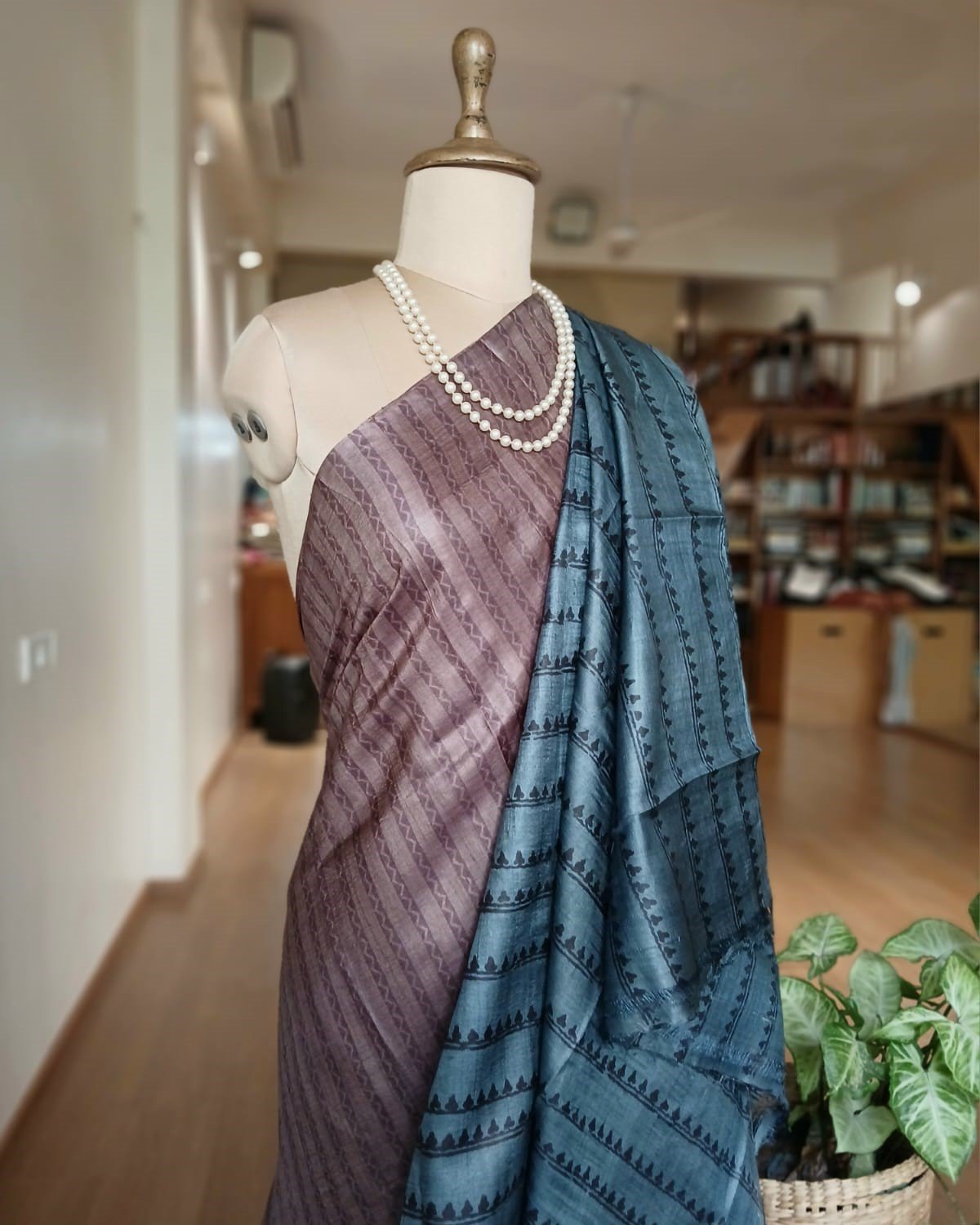 Pure tussar silk saree with Bengal Hand Blockprint, from Icchapur - (PTSS0001) - Image 6
