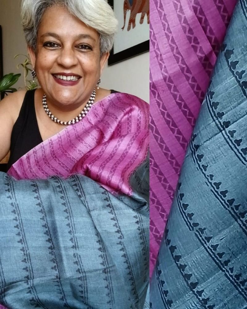 Pure tussar silk saree with Bengal Hand Blockprint, from Icchapur - (PTSS0003)