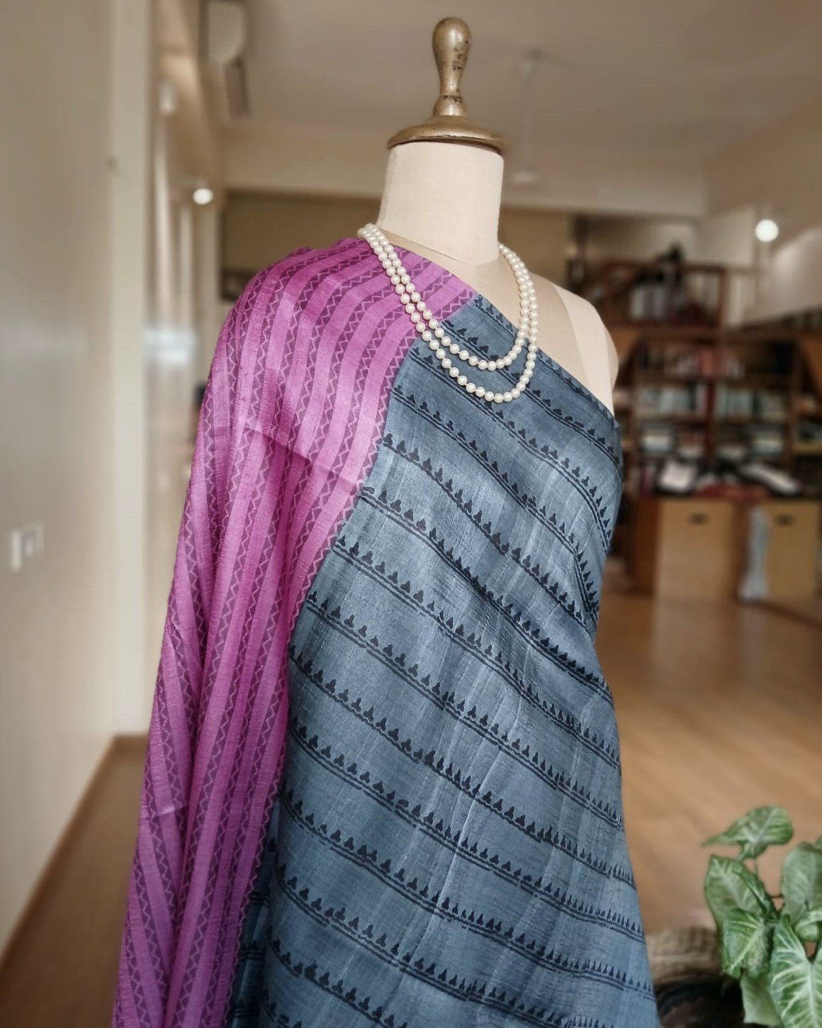 Pure tussar silk saree with Bengal Hand Blockprint, from Icchapur - (PTSS0003) - Image 9