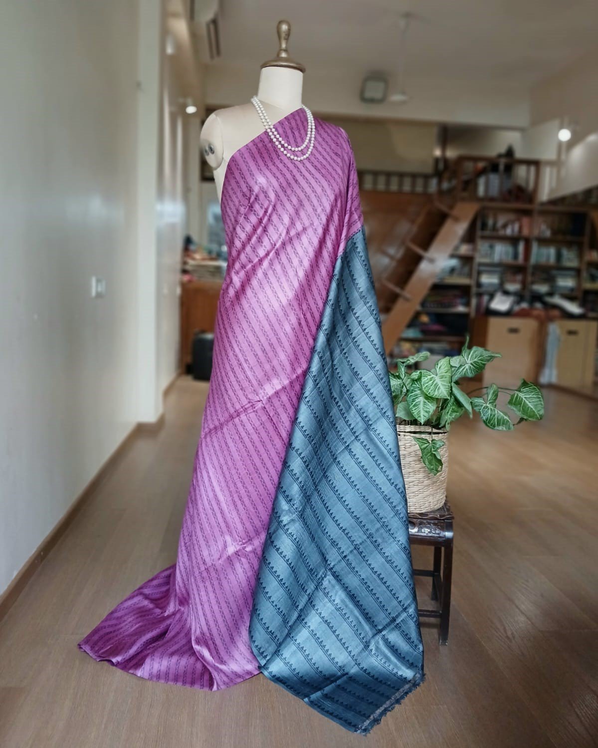 Pure tussar silk saree with Bengal Hand Blockprint, from Icchapur - (PTSS0003) - Image 2