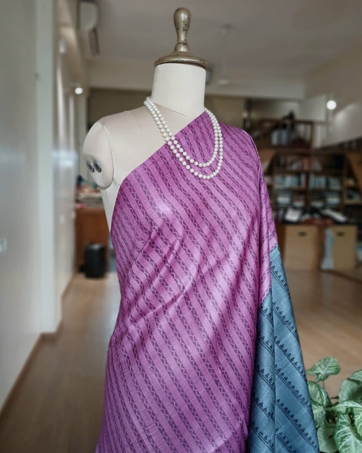 Pure tussar silk saree with Bengal Hand Blockprint, from Icchapur - (PTSS0003) - Image 3