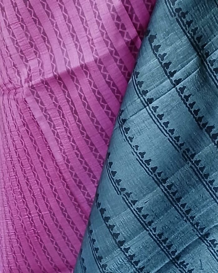 Pure tussar silk saree with Bengal Hand Blockprint, from Icchapur - (PTSS0003) - Image 10