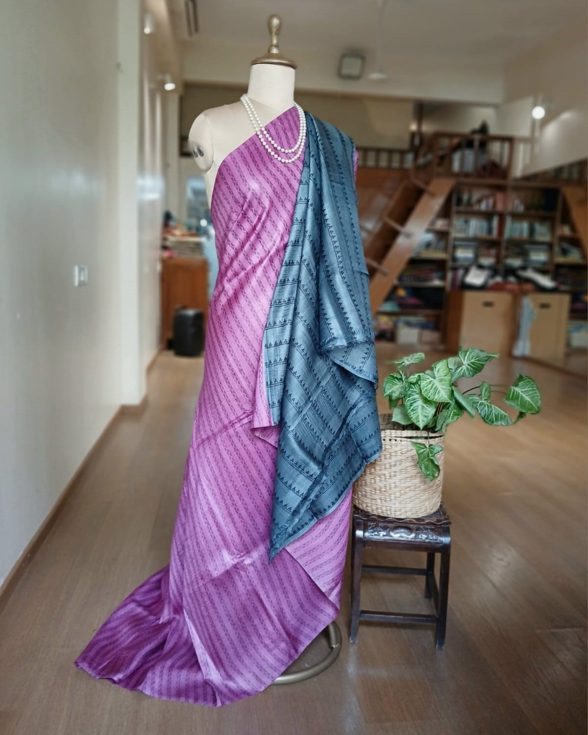 Pure tussar silk saree with Bengal Hand Blockprint, from Icchapur - (PTSS0003) - Image 5