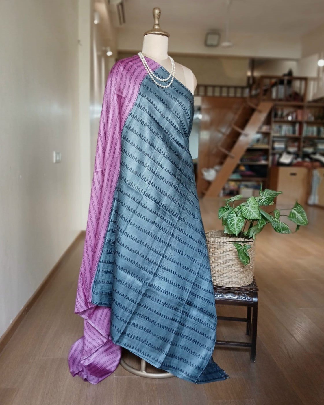 Pure tussar silk saree with Bengal Hand Blockprint, from Icchapur - (PTSS0003) - Image 8