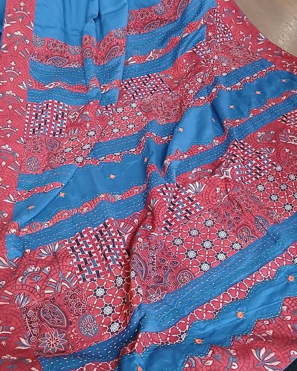 Ajrakh Applique Saree in Mul Cotton – (MCAS1018) - Image 3