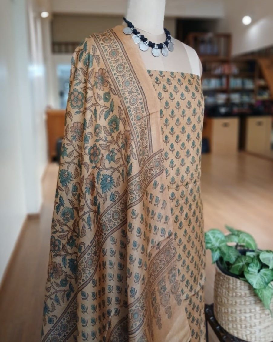 Two-piece salwar sets in pure Tussar Silk with natural dyes Ajrakh – (TPSS0012) - Image 4
