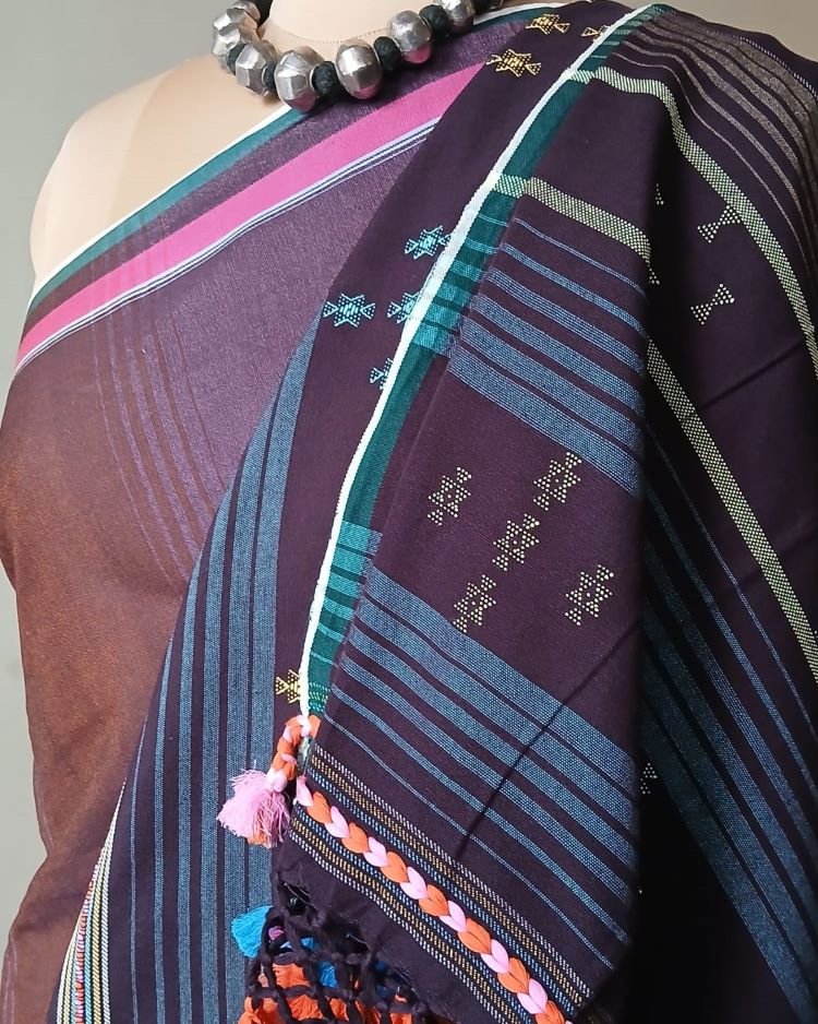 Bhujodi Saree handwoven in Kala Cotton – (BHUJ0073) - Image 3