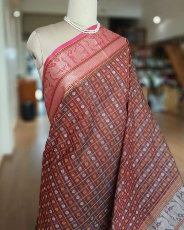 No Zari Ayiram Butta Kanchipuram handweave in cotton - (KANC1114) - Image 2