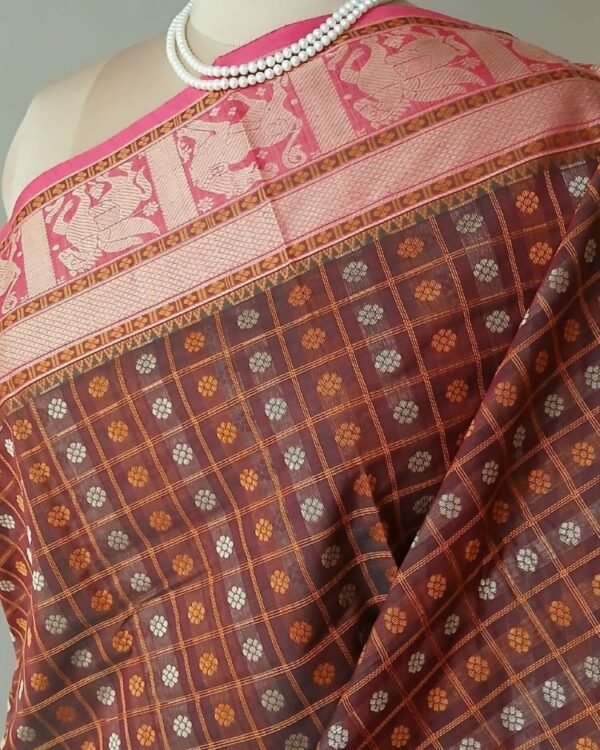 No Zari Ayiram Butta Kanchipuram handweave in cotton - (KANC1114) - Image 5