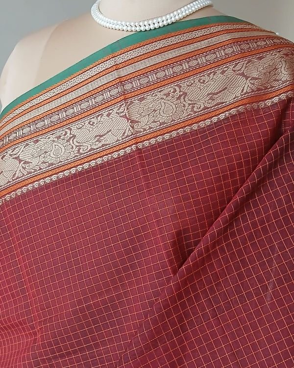 No Zari Lakshadeepam Handweave in Cotton Saree– (KANC1125) - Image 3