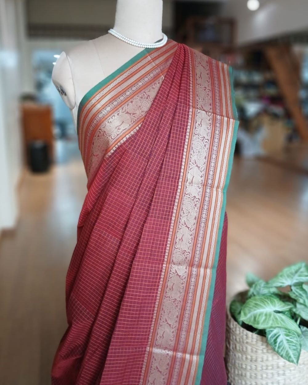 No Zari Lakshadeepam Handweave in Cotton Saree– (KANC1125) - Image 4