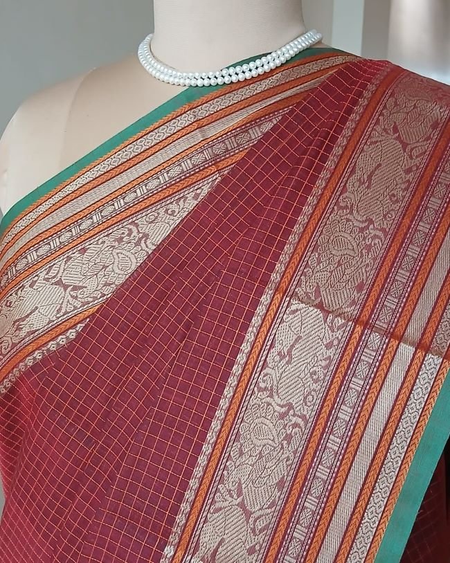 No Zari Lakshadeepam Handweave in Cotton Saree– (KANC1125) - Image 5