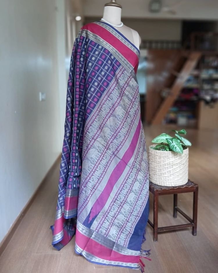 No Zari Ayiram Butta Kanchipuram handweave in cotton – (KANC1116) - Image 4