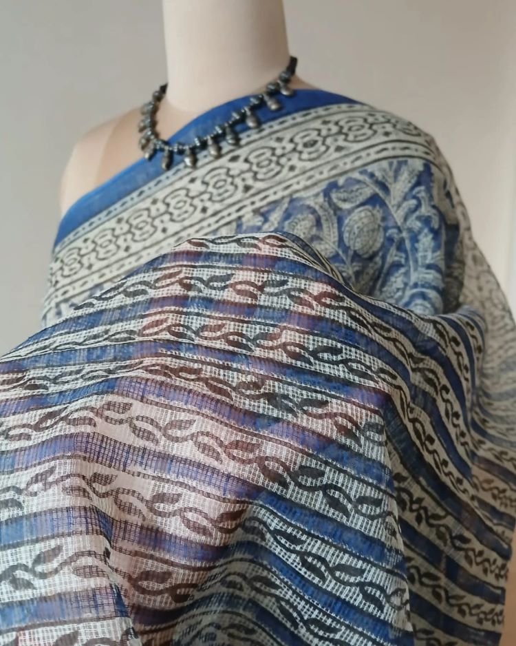Black - Kota Doria Cotton Printed Kalamkari Saree 15