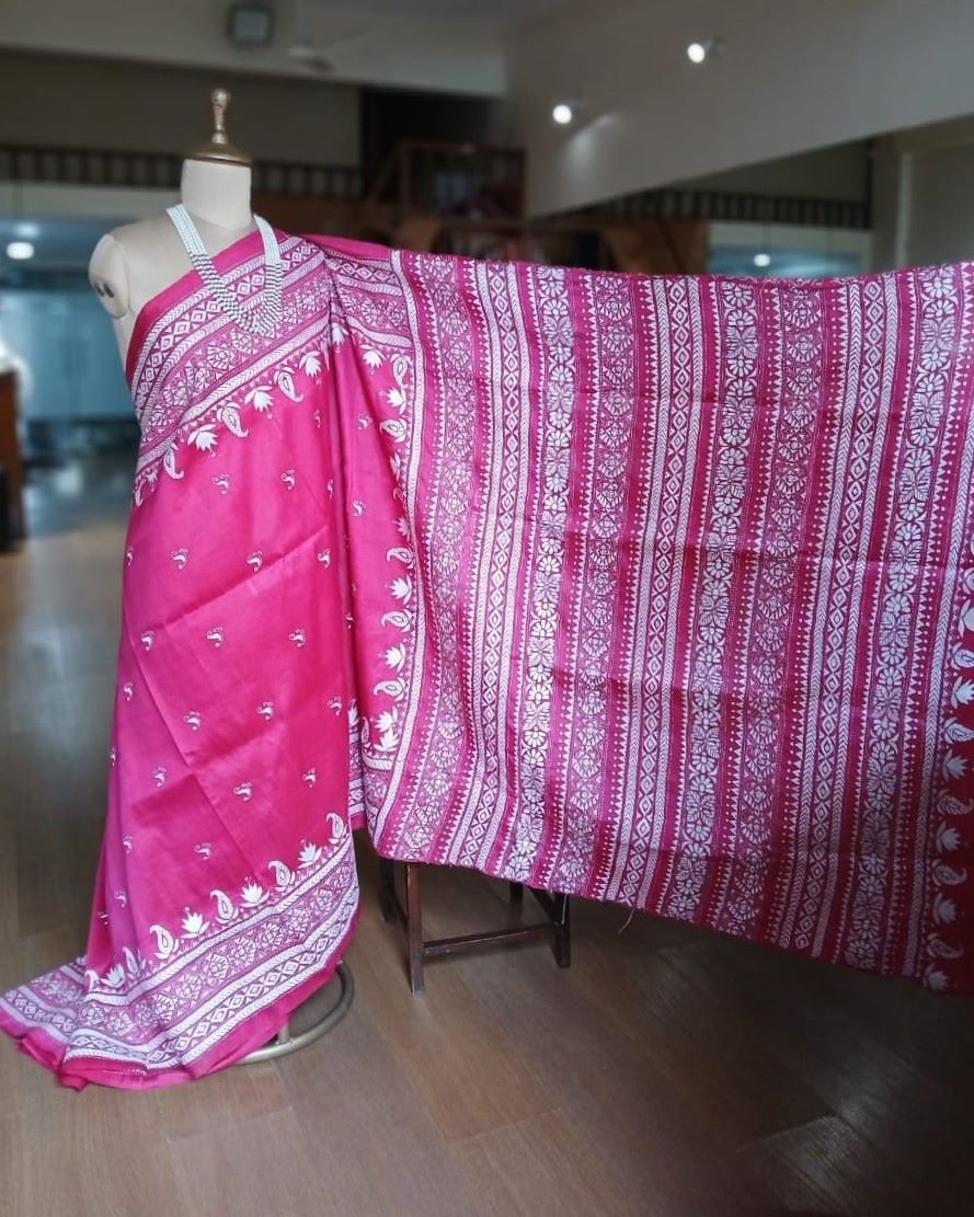 Santiniketan Kantha Saree in pure Bisnupuri Silk – (SNBK1022) - Image 3