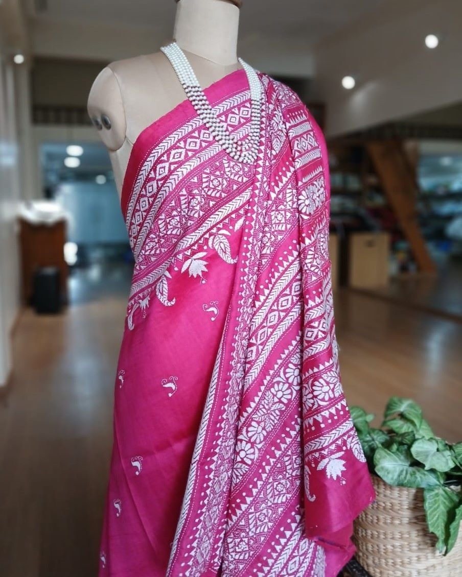 Santiniketan Kantha Saree in pure Bisnupuri Silk – (SNBK1022)