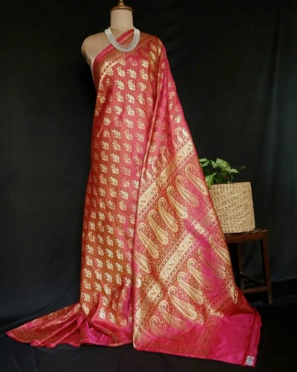 Banarasi Dohri Jamavar Zari Tanchoi - Pink - Image 2