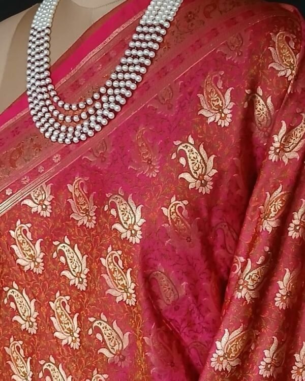 Banarasi Dohri Jamavar Zari Tanchoi - Pink - Image 3