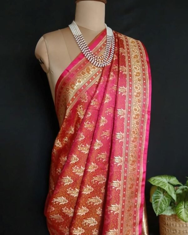Banarasi Dohri Jamavar Zari Tanchoi - Pink - Image 4