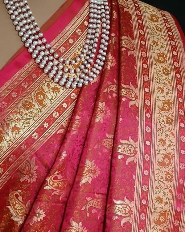 Banarasi Dohri Jamavar Zari Tanchoi - Pink - Image 5