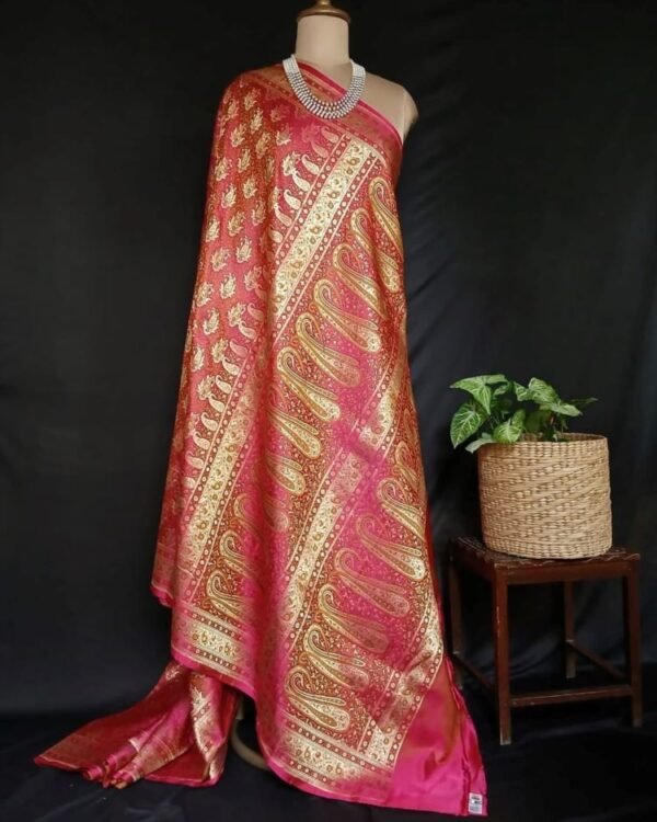 Banarasi Dohri Jamavar Zari Tanchoi - Pink - Image 7