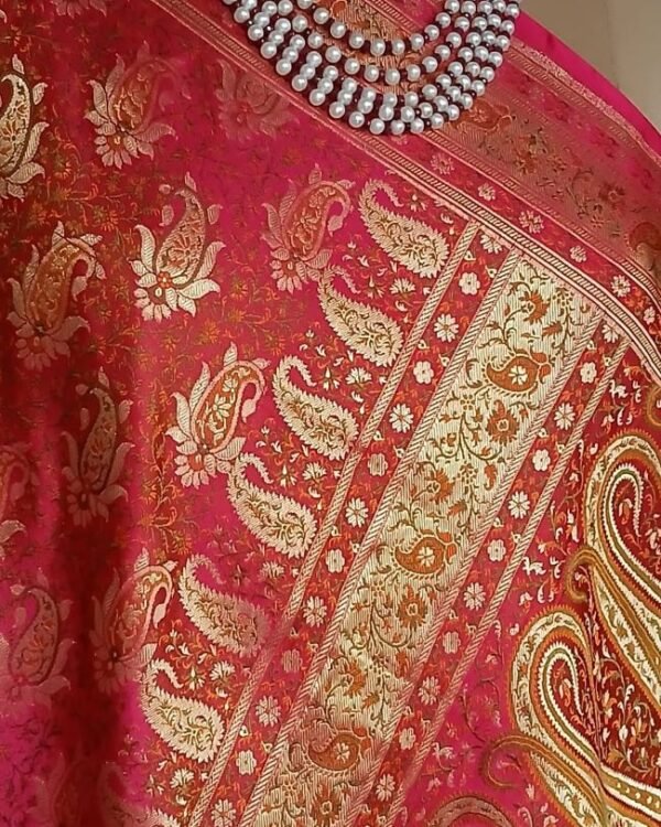 Banarasi Dohri Jamavar Zari Tanchoi - Pink - Image 8