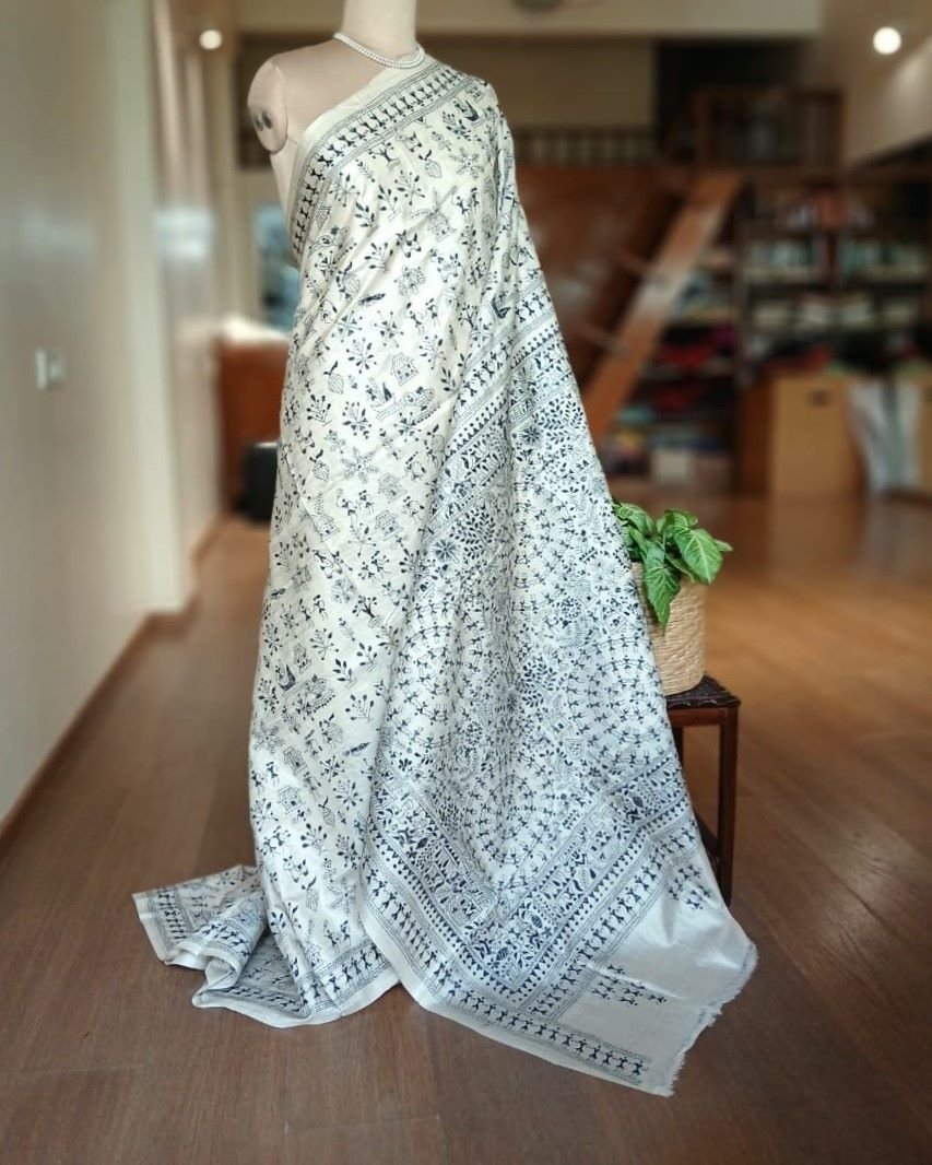 Kantha saree on Pure Tussar Silk- (SKTS1010)