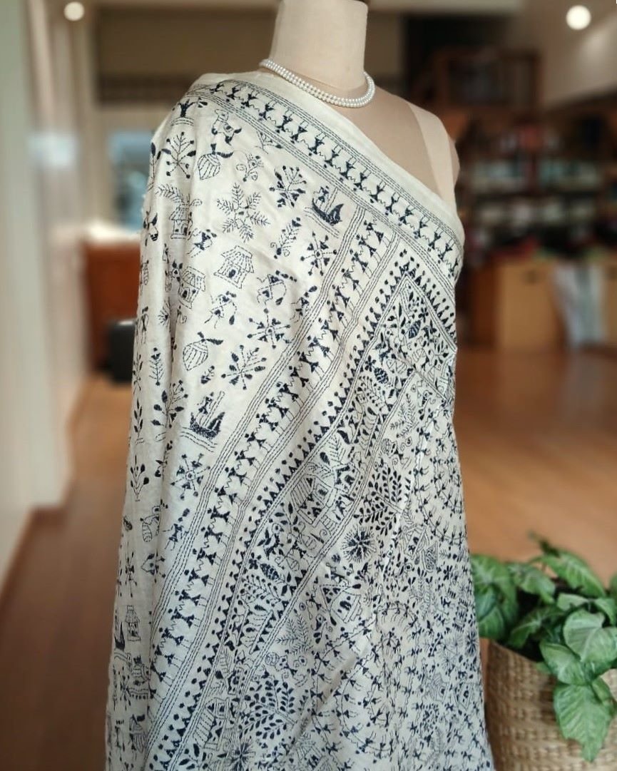 Kantha saree on Pure Tussar Silk- (SKTS1010) - Image 8