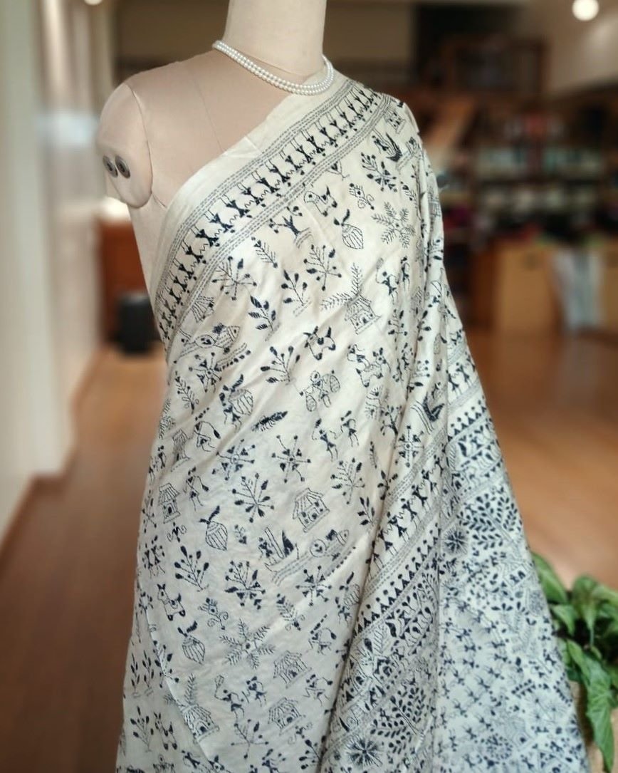 Kantha saree on Pure Tussar Silk- (SKTS1010) - Image 3