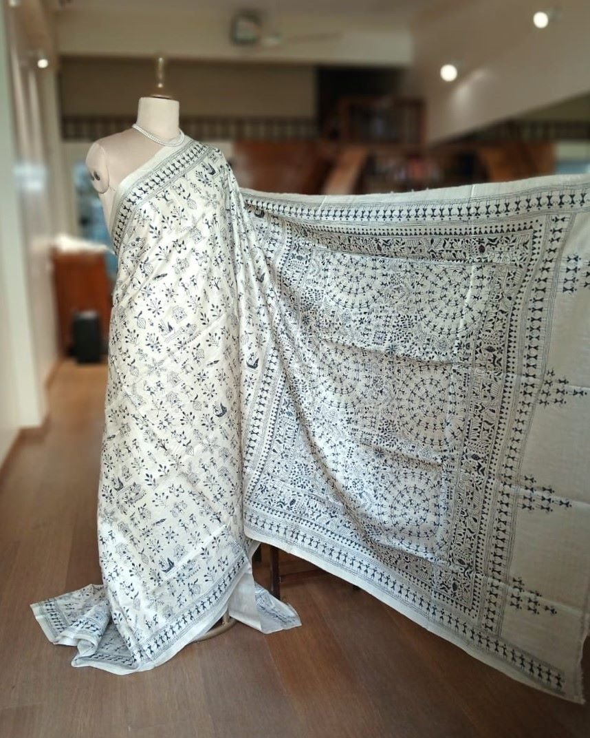 Kantha saree on Pure Tussar Silk- (SKTS1010) - Image 2