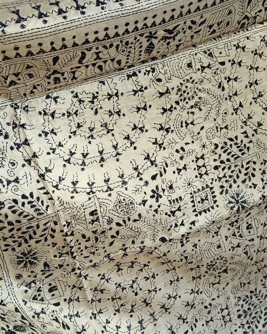 Kantha saree on Pure Tussar Silk- (SKTS1010) - Image 9