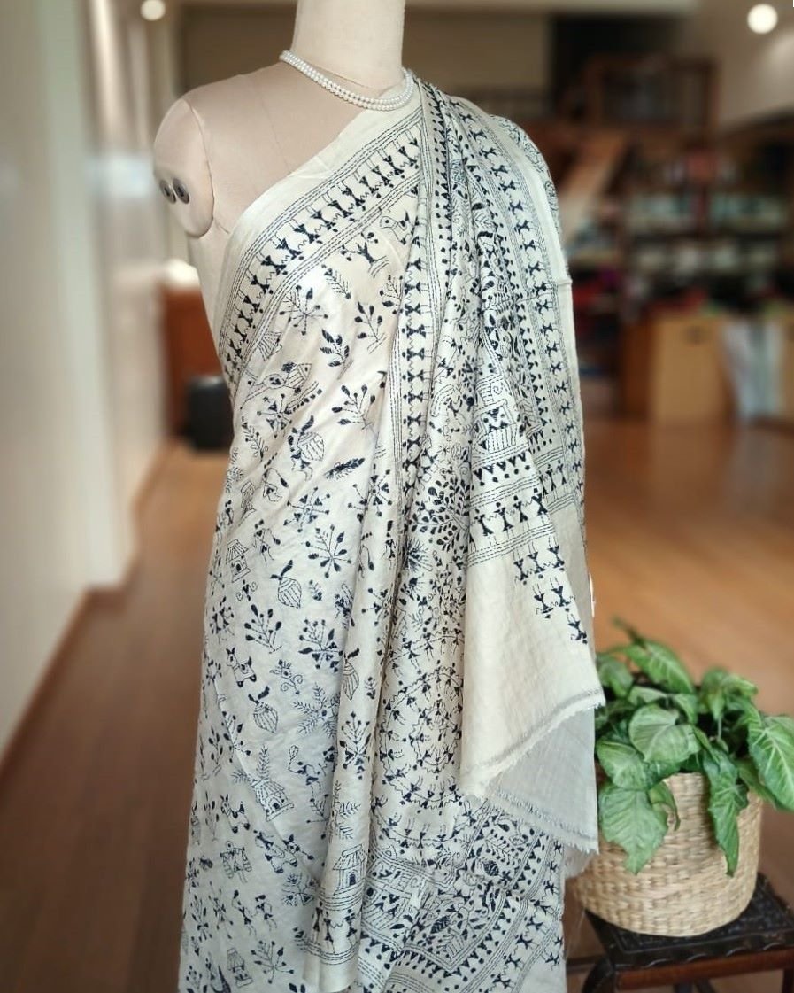 Kantha saree on Pure Tussar Silk- (SKTS1010) - Image 5